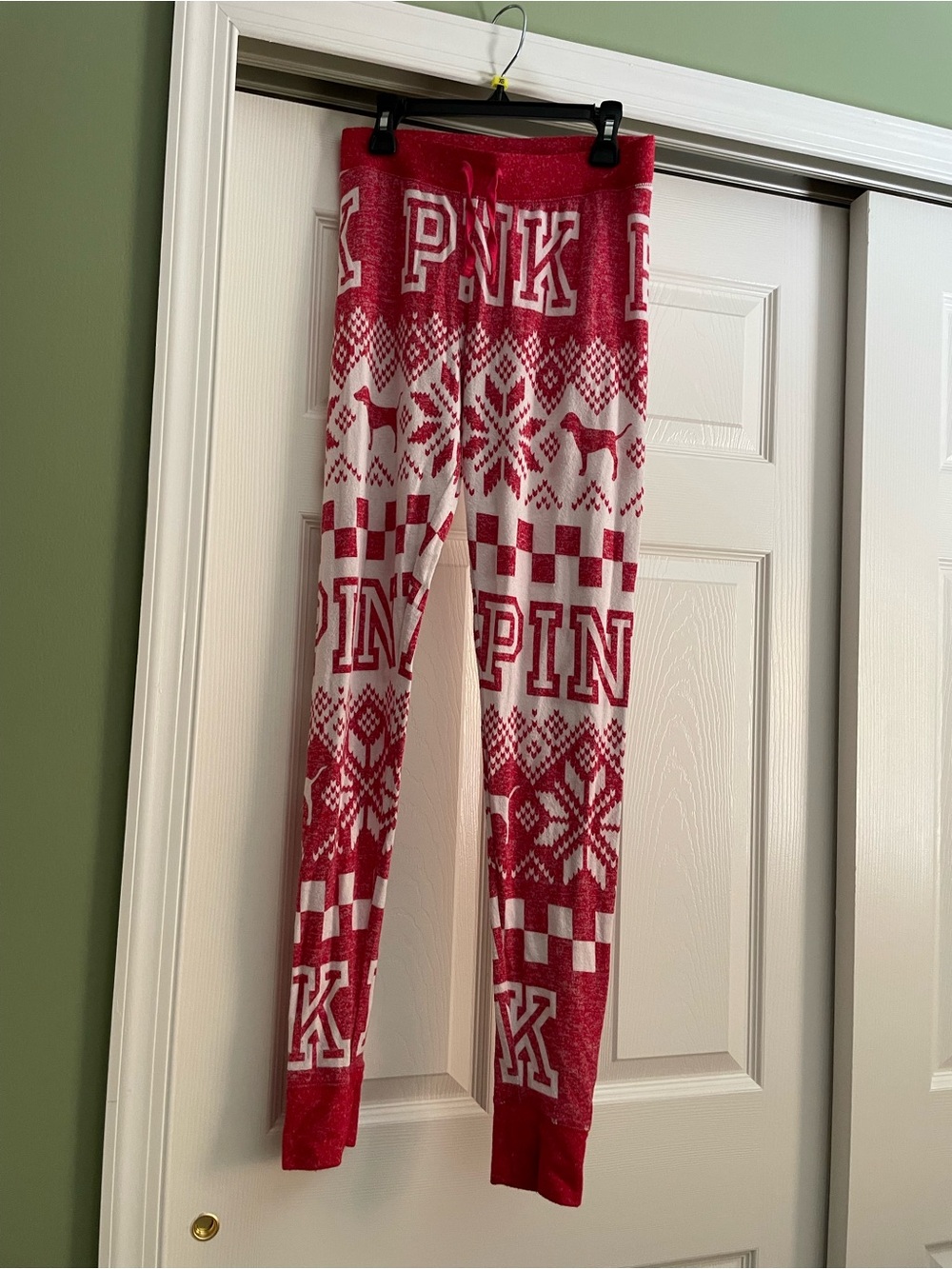 PINK Victoria's Secret Red & White Fair Isle Logo Leggings